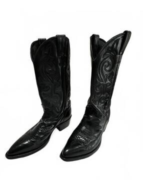 Vintage 90's Justin 1434 Black Leather Cowboy Boots Made in USA Size 8.5D